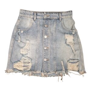 Free People Real Denim Button Front Distressed Skirt Size 0